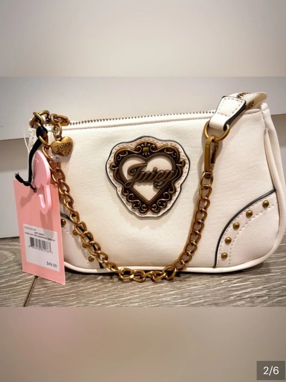 Juicy Couture White Leather Heart-Emblem Crossbody Bag - Picture 3 of 6